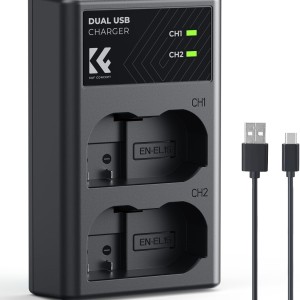 K&F Concept EN-EL15 Dual Slot Quick Battery Charger, Micro USB and Type-C Charger