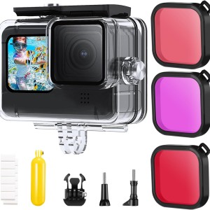 K&F Concept Waterproof Case with Dive Filters Compatible with GoPro Hero 13/12/11/10/9 Black, Protective Underwater Dive Housing Case Accessories Kit