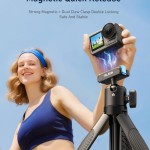 TELESIN 40cm/15.7'' Mini Selfie Stick Tripod, Magnetic Quick Release Selfie Sticks Handle Grip